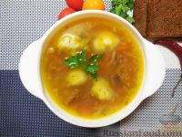 Фото к рецепту: Гречневый суп с картофельными клёцками и говядиной