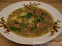 Фото к рецепту: Мясной суп с чечевицей